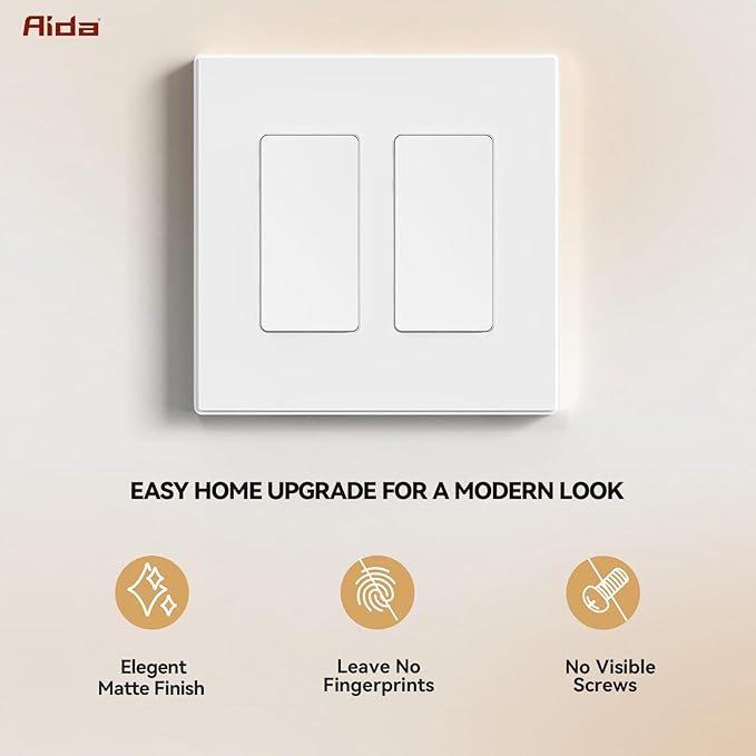AIDA 4 Pack Screwless Wall Plate cover, 2 Gang Wall Plate Screwless Outlet Switch Covers Outlet Covers Switch Plate Wall Plates for Electrical Outlets and Switches, UL Listed -Matte White