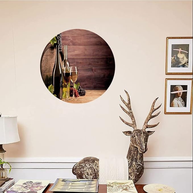 Ceramic Display Plate, Wine Ceramic Hanging Decorative Plate, Still Life of Wine with Wooden Keg Rustic, 10 Inch, Household Custom Ceramic Plate, Brown Green Light Brown