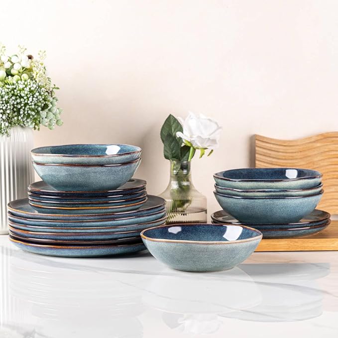 AmorArc Ceramic Dinner Plates Set of 6, 10.5 Inch Handmade Reactive Glaze Stoneware Plates, Rustic Shape Dinnerware Dish Set for Kitchen, Microwave & Dishwasher Safe, Scratch Resistant