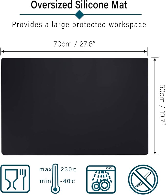 Gartful Oversize Silicone Mat for Crafts, 27.6" x 19.7" Silicone Craft Sheet Jewelry Casting Mold, Countertop Mat, Counter Table Protector, Multipurpose Mat, Placemat, Black