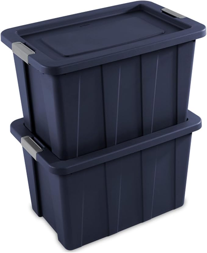 Sterilite 12-Pack Storage Bins with Lids, Heavy Duty Totes, Tuff1, 30 Gallon, Dark Indigo