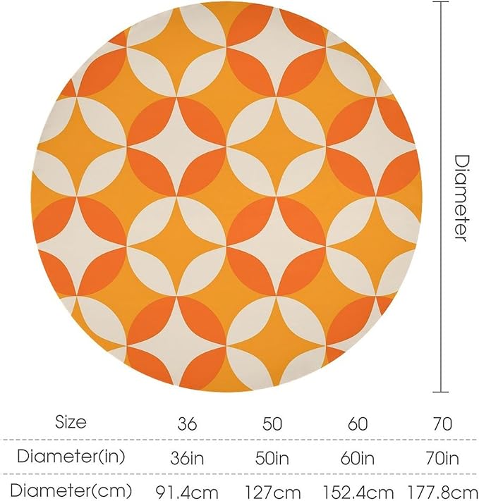 Retro Mid Century Round Tablecloth, Abstract Geometric Mid Century Colorful Pattern Print Tablecloth for Home Party Dining Room Kitchen Decor 36Inch(90cm)