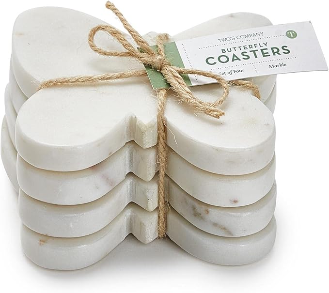Two's Company Set of 4 Butterfly Marble Coasters - Marble