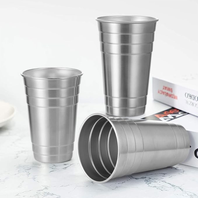 MEWAY Premium Stainless Steel Cups 24 oz Pint Cup Tumbler (4 Pack) - Premium Metal Cups - Stackable Durable Cup，Chilling Beer Glasses, for Travel, Outdoor, Camping