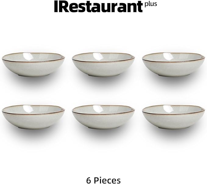 Organic Shape Highland Ceramic Soup/pasta Bowl, 6pcs Reactive Glaze 8inch Bowls with Wavy Edge, for Kitchen, Microwave & Dishwasher Safe, Scratch Resistant-grey