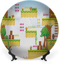 Ceramic Display Plate, Video Games Ceramic Hanging Decorative Plate, Cartoon Retro Computer Graphic Kids Western, 10 Inch, Household Custom Ceramic Plate, Multicolor