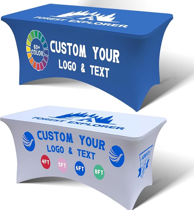 Personalized Table Cloth with Logo Image Customized Tablecloth 4FT/5FT/6FT/8FT Spandex Customized Table Cover Promotional Business Tradeshow Events Birthday Party Wedding (4FT Spandex(Closed back))
