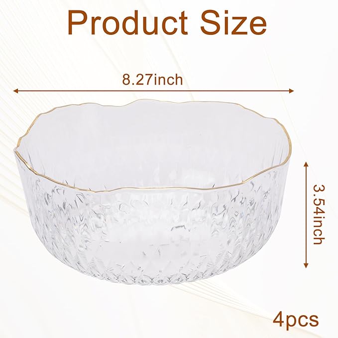 4 Pack 70 Ounce 8 Inch Round Clear Plastic Serving Bowls - Disposable Crystal Salad Mixing Bowls for Party, Salad, Fruit, Snack, Chip, Popcorn Catering