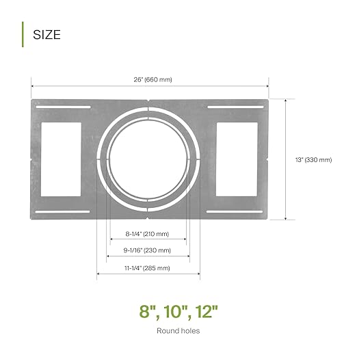 ASD New Construction Mounting Plate with Symmetric Round Hole - 8-10-12" Flat Steel Rough-in Wafer Light Bracket, LED Recessed Lighting Housing, 6 Pack