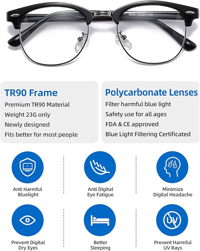 SOAR&EAGLE 3 Pack Blue Light Blocking Glasses,Computer Gaming Glasses,Retro Semi Rimless UV400 Clear Lens Computer Eyewear