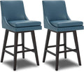 CHITA Bar Height Swivel Barstool with Back Set of 2, FSC Certified Upholstered Bar Stool, 30.7" H Seat Height, PU Leather in Dark Blue