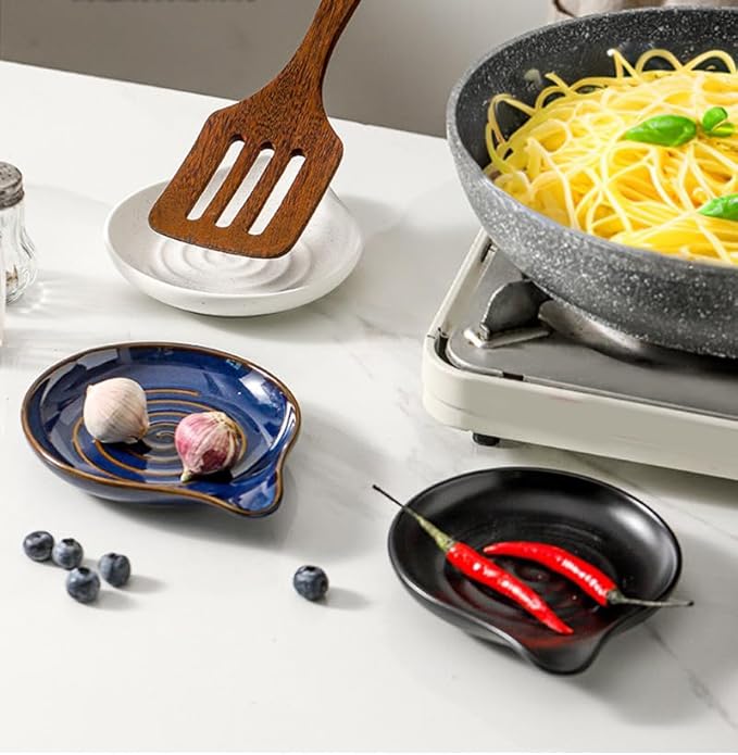 6-Inch Ceramic Spoon Rest - Heat Resistant, Non-Slip for Kitchen Utensils, Spoon Holder Stovetop, Dishwasher Safe - Elegant Spiral Design White, New Year Housewarming Gift