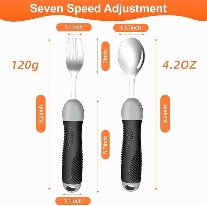 Weighted & Swivel Adaptive Utensils for Hand Tremors,Parkinson‘s - Comfort Grip Silverware Set, Eating Aids for Arthritis, Elderly & Weak Hands (Spoon & Fork)