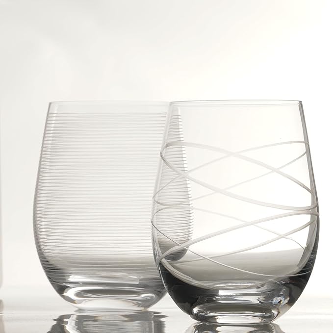Etched Stemless Wine Glasses for Red or White Wine (Set of 2), 18-Ounces, Large Wine Glasses for Cabernet, Pinot Noir, Burgundy, Bordeaux, Clear, Etched-1