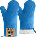 GORILLA GRIP BPA-Free Soft Silicone Oven Mitts, 14.5x8.3, Heat Resistant and Waterproof Cooking Gloves, Thick Cotton Lining, Flexible Gripping for Baking Grilling, Kitchen Potholders Set of 2, Aqua