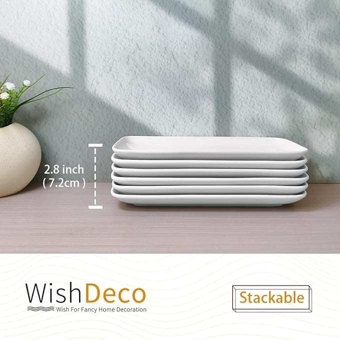 Small Rectangle Plates Set of 6, White Serving Platters 9 inch, Ceramic Sushi Plates, Serving Plate for Appetizer, Dessert, Party, Microwave Safe