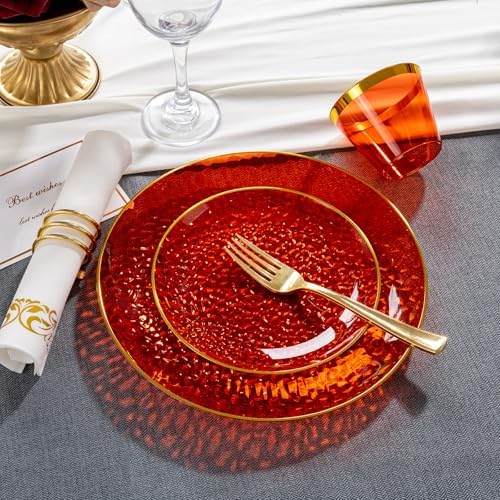 DaYammi 350PCS Clear Red Plastic Dinnerware Set for 50 Guests - Image 4