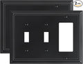2-Pack Combo Double Toggle/Decorator Outlet Cover Plate, Black Decorative Switch Plates and Outlet Covers, Durable Natural Bamboo Fiber Wall Plates for Electrical Outlets, Receptacle, GFCI Outlet