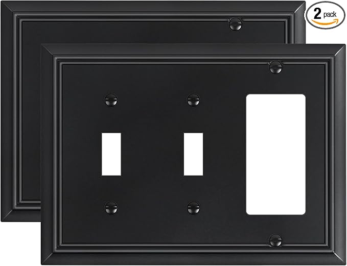 2-Pack Combo Double Toggle/Decorator Outlet Cover Plate, Black Decorative Switch Plates and Outlet Covers, Durable Natural Bamboo Fiber Wall Plates for Electrical Outlets, Receptacle, GFCI Outlet
