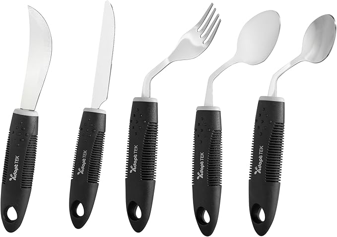 Restaurantware Adaptive Utensils - 1 count Stainless Steel, 9.84 x 5.12 x 1.57 Inches, Ergonomic Eating Aids, Non-Slip Utensil Set for Arthritis, Secure Grip Design, Black