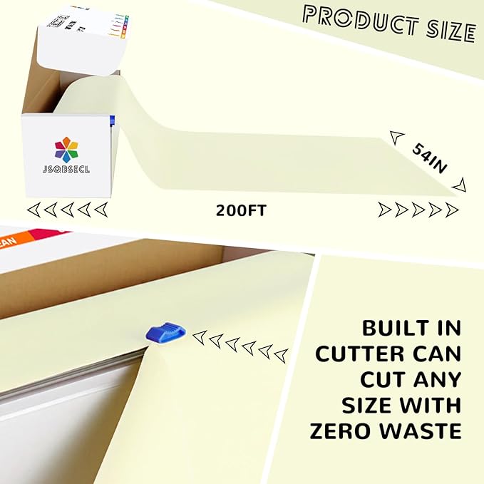54 Inch X 200 Feet Plastic Table Cover Roll with Convenient Slide Cutter, Disposable Plastic Table Cloth Roll with Cut-to-Size Design for Weddings, Banquets, Parties (Beige)