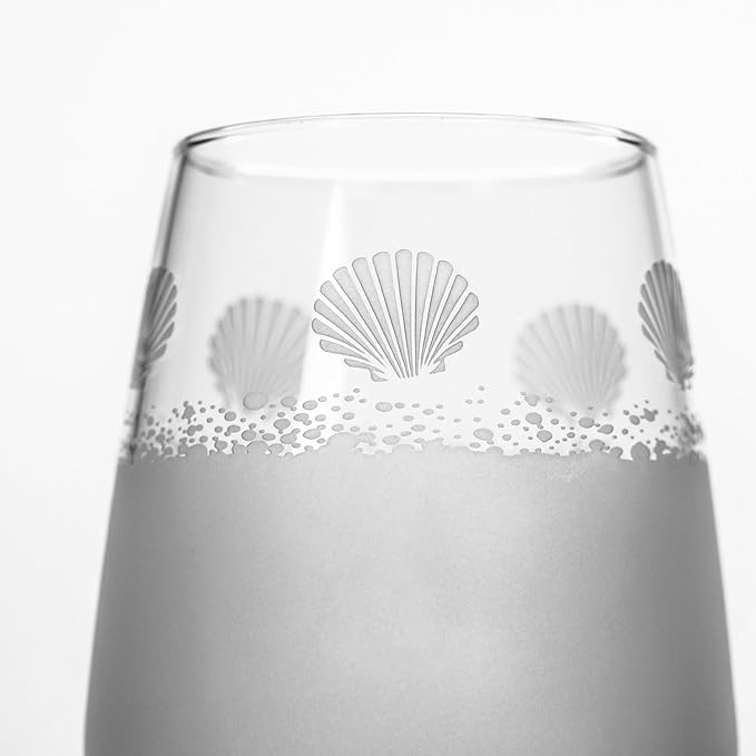 Rolf Glass Sea Shore Stemless Wine Glass | 15.75oz Wine Tumbler Glasses | Lead-Free Glass | Designed and engraved in the US (Set of 2)