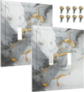 Decorative Light Switch Cover Gray/Gold Marble Abstract Modern Luxury 2 Gang Wall Plate Double Toggle Switch Plate Receptacle Electrical Outlet Cover Switchplate for Bathroom Bedroom（2 Pack）