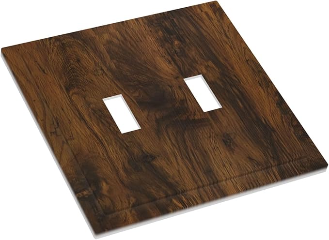 Decorative Light Switch Cover Brown Rustic Wood Grain Vintage Wooden Texture 2 Gang Wall Plate Double Toggle Switch Plate Receptacle Electrical Outlet Cover Switchplate for Cabin Bedroom（2 Pack）