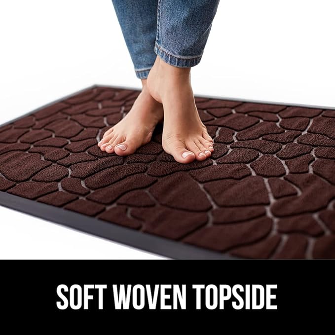 GORILLA GRIP 100% Waterproof All-Season WeatherMax Doormat, 47x35, US Designed Natural Rubber, Stain and Fade Resistant, Low Profile Indoor Outdoor Door Mats, Easy Clean Patio Mat, Dark Brown Pebble
