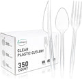 EcoDispose 350 Count Plastic Silverware, Heavy Duty Plastic 200 Forks. 100 Spoons, 50 Knives Disposable Utensils Cutlery Set for Party Supplies