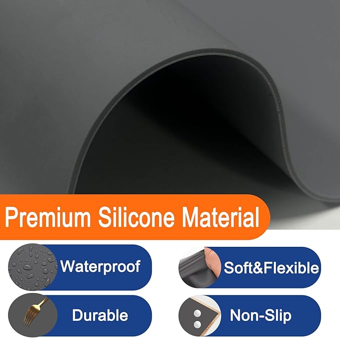 84''x24'' Extra Large Silicone Mat for Kitchen Counter, Heat Resistant Countertop Protector, Non-Slip Waterproof Kitchen Island Mat, Easy to Clean, Light Gray