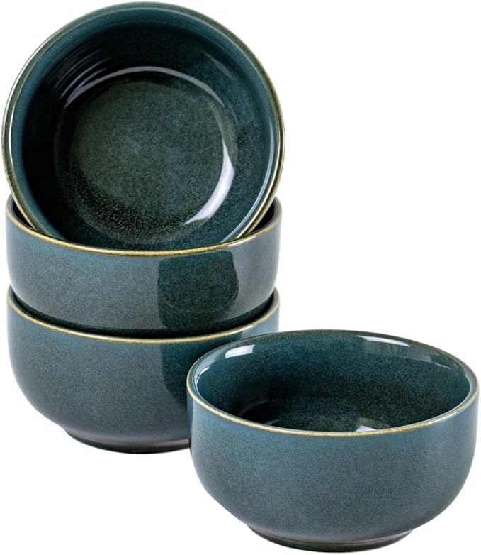 UNICASA Ceramic Small Bowls Set of 4, Porcelain Reactive Glaze Rice & Dessert Bowls, 8 OZ Each - Dishwasher & Microwave Safe (Teal)