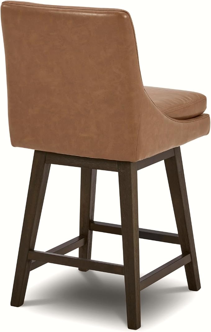 CHITA Counter Height Swivel Bar Stools Set of 3, FSC Certified Upholstered Faux Leather Barstool Chairs with Back, 26.8" H Seat Height, PU Leather in Retro Brown