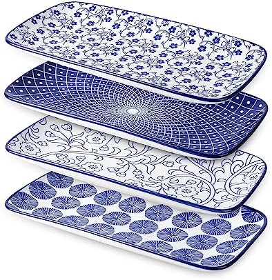 Selamica Ceramic 12 Inch Serving Platters Set of 4, Vintage Blue by Selamica