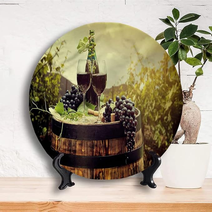 Ceramic Plates, Wine Decorative Ceramic Plates, Scenic Tuscany Vineyard, 10 Inch, for Dining, Parties, Wedding, Green Black Brown