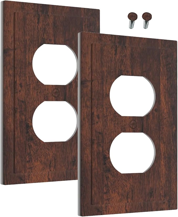 Outlet Covers Brown Red Rustic Wood Grain Retro Farmhouse 1 Gang Duplex Light Switch Cover Plate Decorative Wall Plates Electrical Switchplate Receptacle for Farmhouse Cabin Decor（2 Pack）