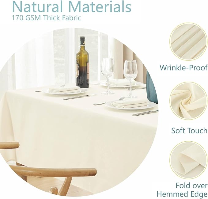 Rectangle Tablecloth 52x70 inch Linen Textured Waterproof Table Cloth Stain and Wrinkle Resistant Washable, Decorative Fabric Table Cover for Outdoor and Indoor Use, Ivory