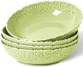 HOMBENE Heartbeat Pasta Bowls Set of 4, 28oz Salad Bowls Soup Bowl for Kitchen, Porcelain Wide and Shallow, Noodle, Soup, Pasta,Dinner, Microwave & Dishwasher Safe (Mint Glow Green)