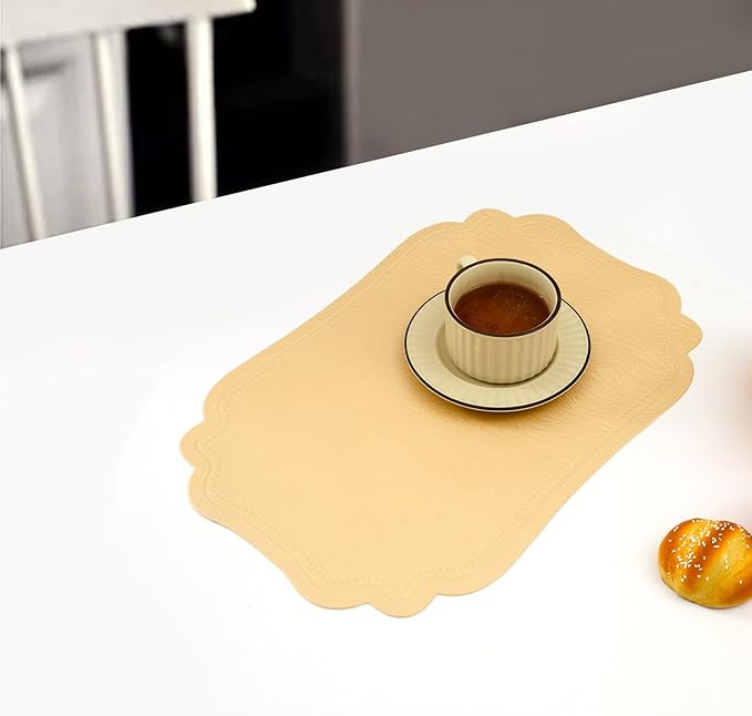 XINYUN Gold Placemats Set of 6 for Dining Table Thin Faux Leather Placemat Lightweight Wipeable Non Slip Anti Oil Place Mat Washable Decorate Easy Storage Eco-Friendly Table Mats Patio Placemats