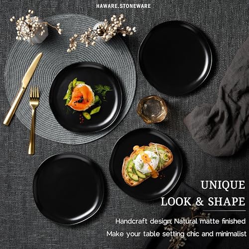 HaWare Stoneware Salad Plates Set of 6, 7.9” Heavy Duty Ceramic Plates, Reactive Glaze Dinnerware for Home Restaurant, Chip and Scratch Resistant, Microwave and Dishwasher Safe, Matte Black - Image 3