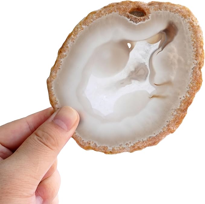 Natural Agate Slices Bulk Crystal Geode Coasters Set of 4 - Unique 4-5 Inch Cute Stone Drink Coasters with Rubber Bumpers - Natural Slices Geode for Home Decor, Coffee Table, Bar Accessories