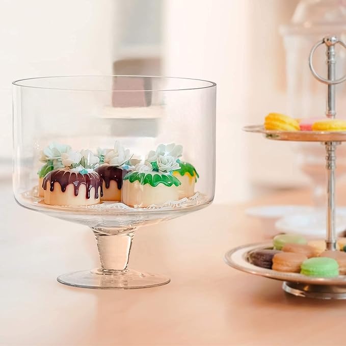 CREATIVELAND Trifle bowl Glass Crystal-Clear Set of 1, 116oz(3.3L), Footed Trifle Bowl with Stand, Trifle dish for decadent dessert like salad, fruit, ice cream, parfait, pudding, Party Bowl
