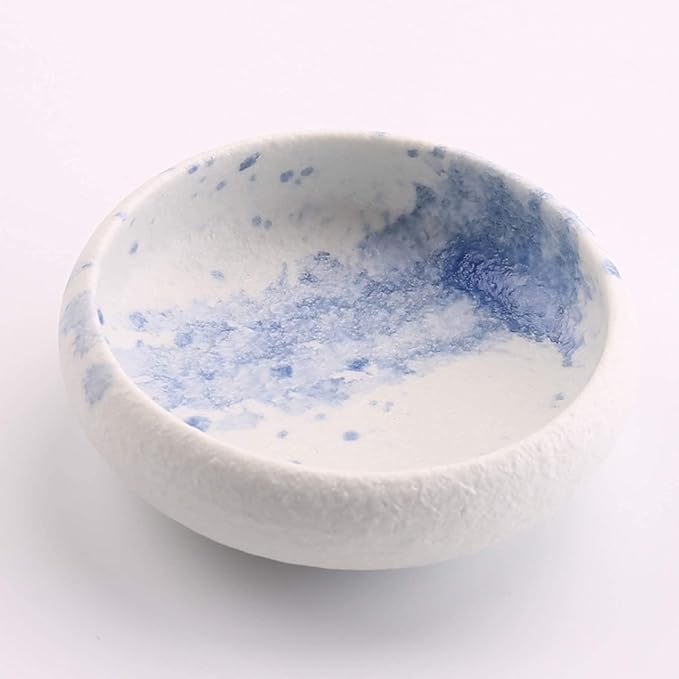 Uaral Soy Sauce Dish Sushi Dipping Bowl Pinch Bowls Japanese Small Plate Set of 6,3.75 Inch(4.5 oz Texture White)