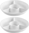 White Chip and Dip Serving Set, Divided Serving Platter Set, 4 Section Appetizers and Cheeses Serving Tray, Compartment Dishes for Party, Christmas, Dessert, Fruit, Candy, 13-inch, Set of 2