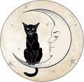 Round Vinyl Fitted Tablecloth, Moon Print Polyester Table Cloth, Black Cat Sitting on White Crescent Moon, Fit Round Tables 35inch Diameter, for Dinner Kitchen Party Decoration, Sand Brown Black
