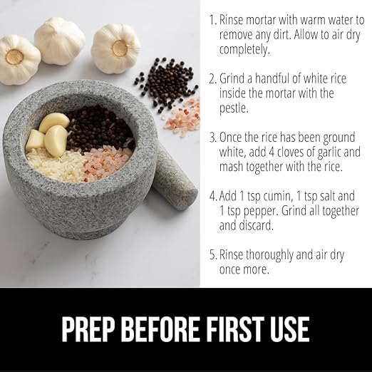 GORILLA GRIP Heavy Duty Mortar and Pestle Set with Slip Resistant Base, 2 Cup, 100% Granite Stone Molcajete Guacamole Bowl, Grind Seeds, Spices, Crush Garlic, Kitchen Muddler for Fresh Herbs, Gray