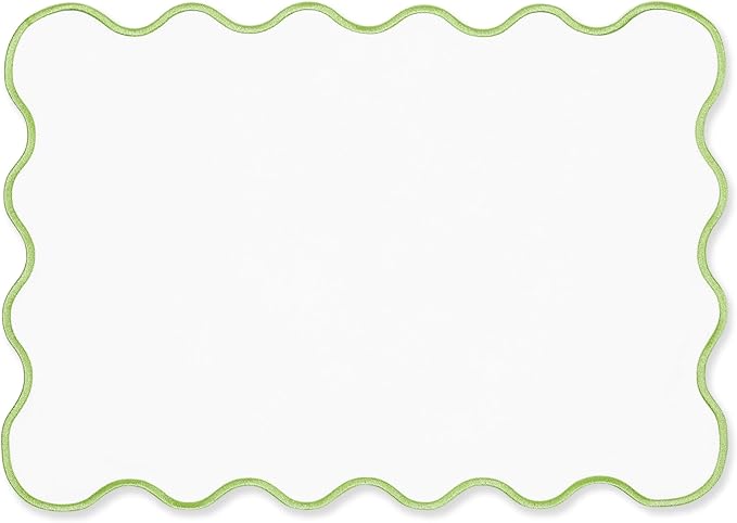 Hofdeco Premium Coastal Patio Indoor Outdoor Placemat Set of 4, 14"x19" Double-Layered, Waterproof Cloth Placemat for Kitchen or Dining Table. Green Embroidered Solid A