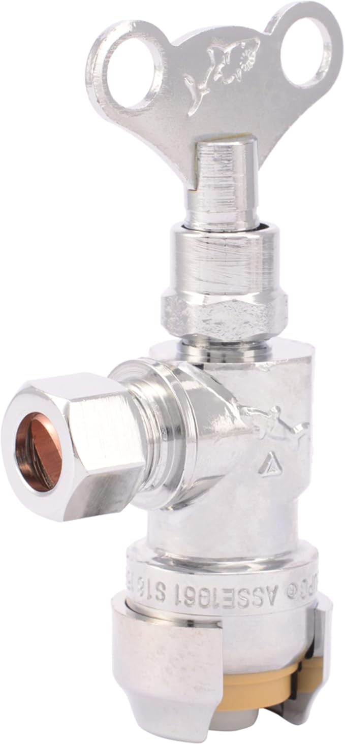SharkBite 1/2 x 3/8 Inch Compression Angle Stop Valve, Loose Key Quarter Turn, Push to Connect Brass Plumbing Fitting, Chrome Finish, PEX Pipe, Copper, CPVC, PE-RT, HDPE, 24731LF