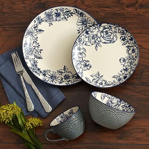 Pfaltzgraff Gabriela Blue 16-Piece Dinnerware Set, Service for 4, Durable Stoneware Plates, Bowls, and Mugs with Elegant Blue Pattern, Dishwasher Safe - Image 6