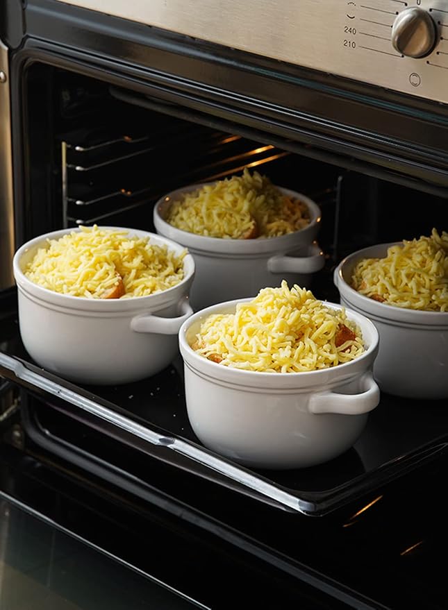 LE TAUCI Soup Bowls With Handles 28 oz, French Onion Soup Bowl for Chili, Beef Stew, Cereal, Ceramic Soup Crocks oven Safe, Microwave Dishwasher Safe - 5.5 inch, Set of 4, White